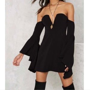 Nasty Gal Black Off The Shoulder Bell Sleeve Dress
